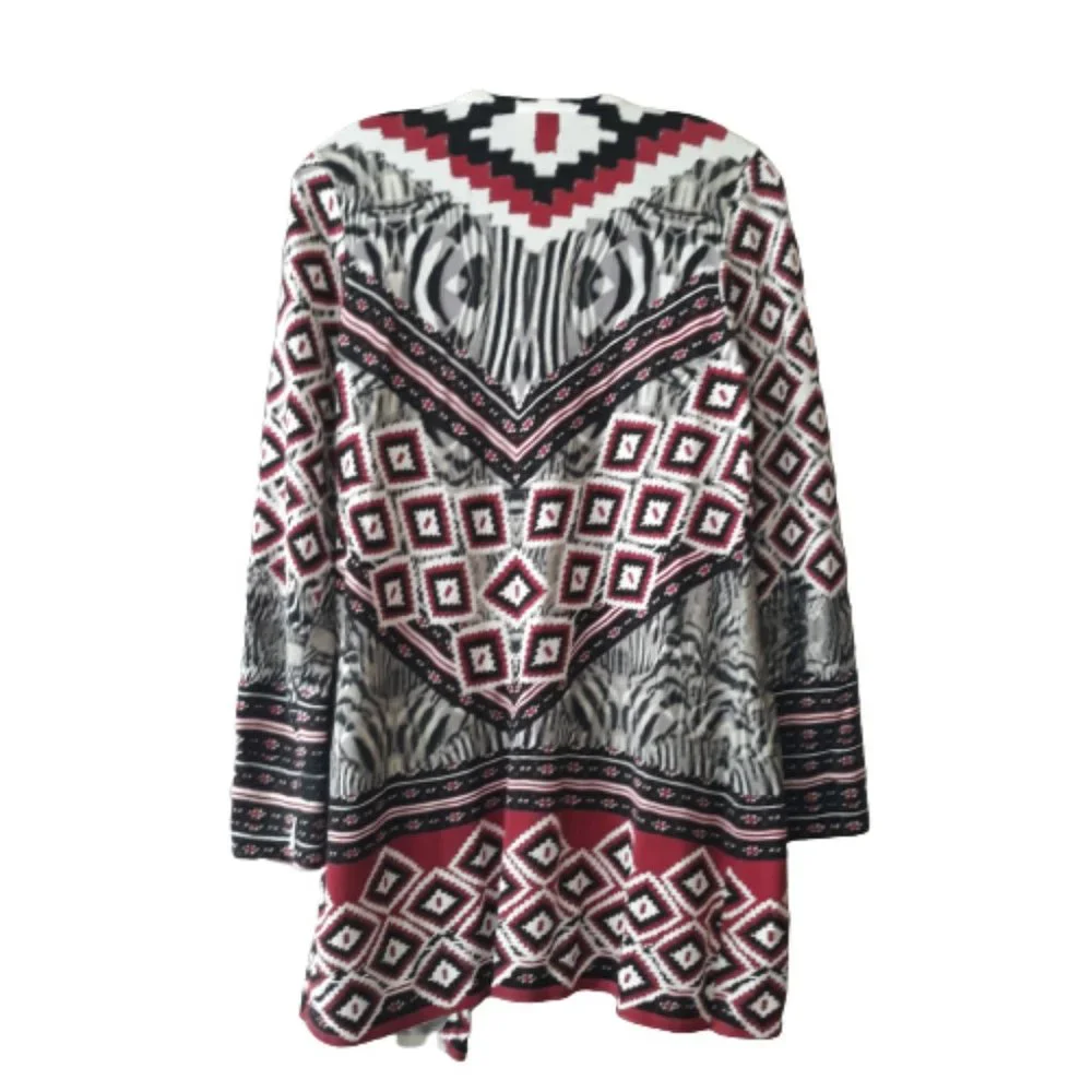 Chicos Sz 1 (MEDIUM) Tribal Chevron Lacey Open Front Cardigan Sweater Soft Knit - Picture 2 of 8